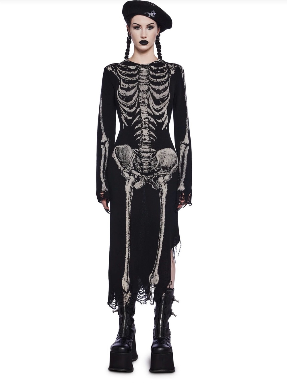 Like New Dolls Kill Bone Collector Knit Midi Dress Medium